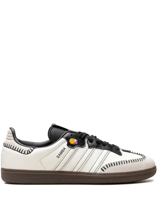 adidas Samba Og D? De Los Muertos - White Sneakers — Off-White/Black/Orange — Size US M 11.5 - US W 13 — Front View