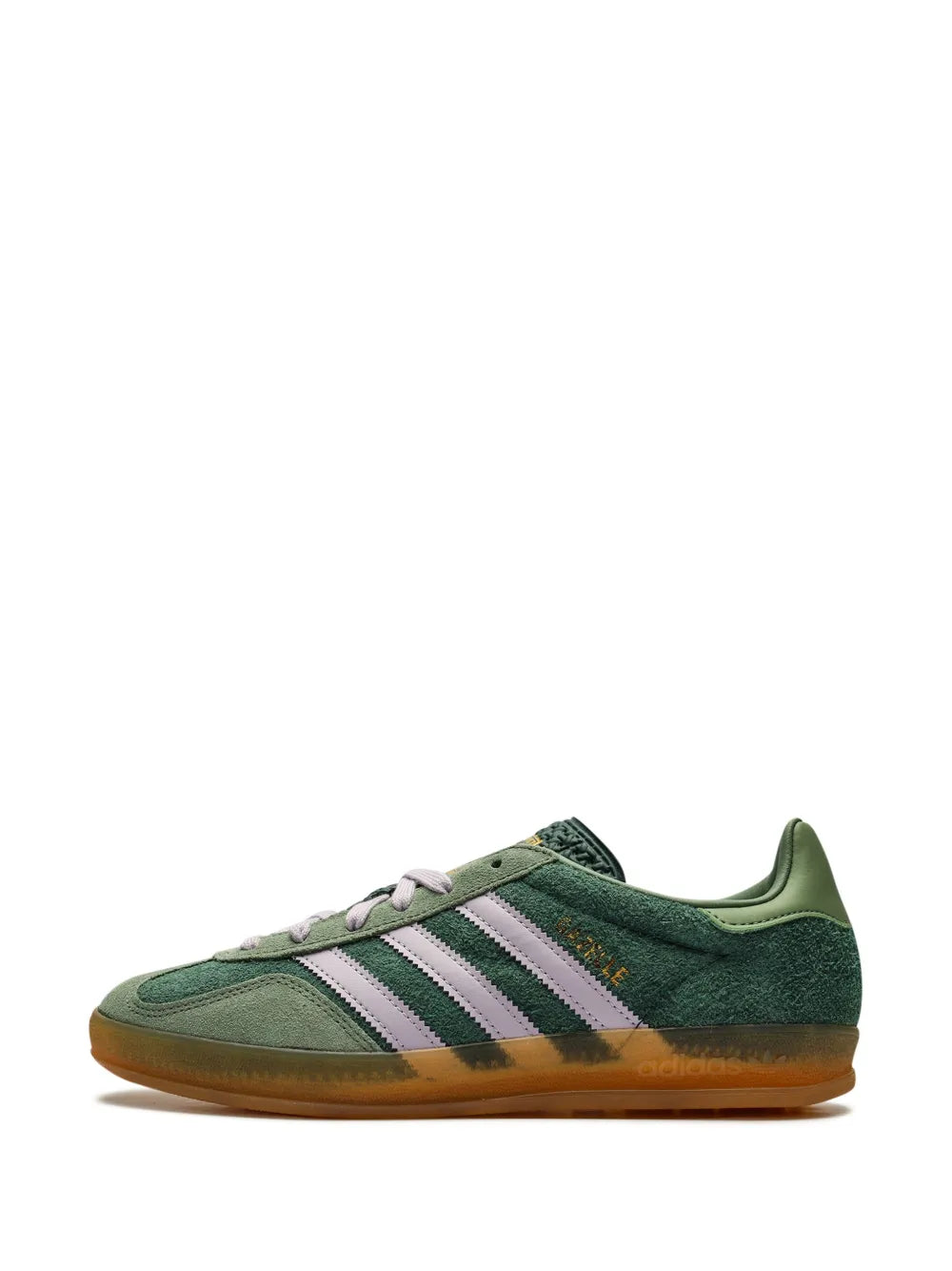 adidas Gazelle Indoor Mineral Green/ Silver Sneakers — Mineral Green/Silver — Size US M 3.5 - US W 5 — Detail View