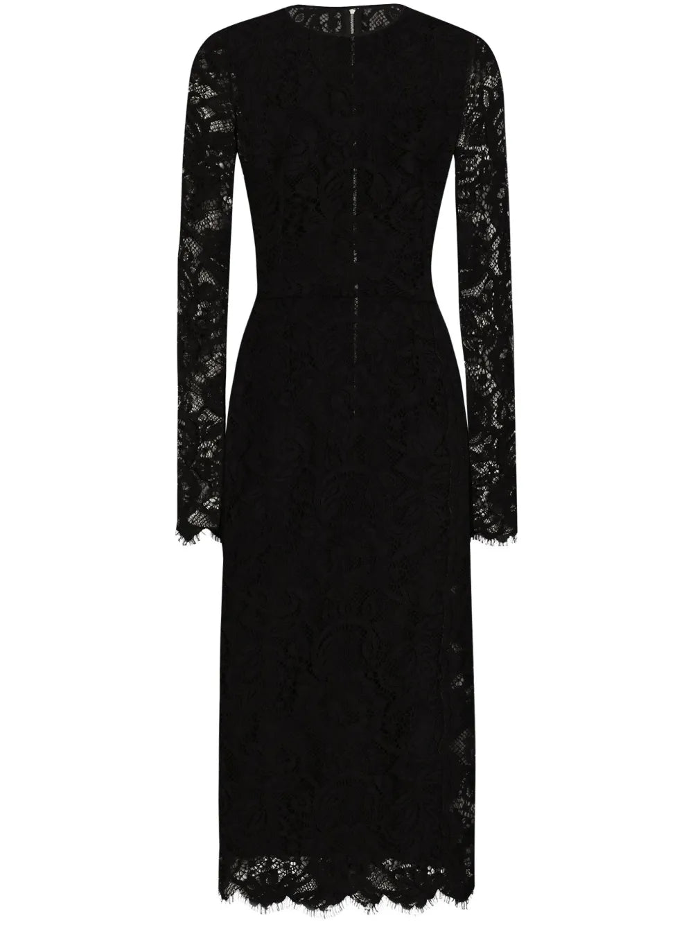 Dolce Gabbana Floral Lace Midi Dress — Black/ Red — Size XS — Front View
