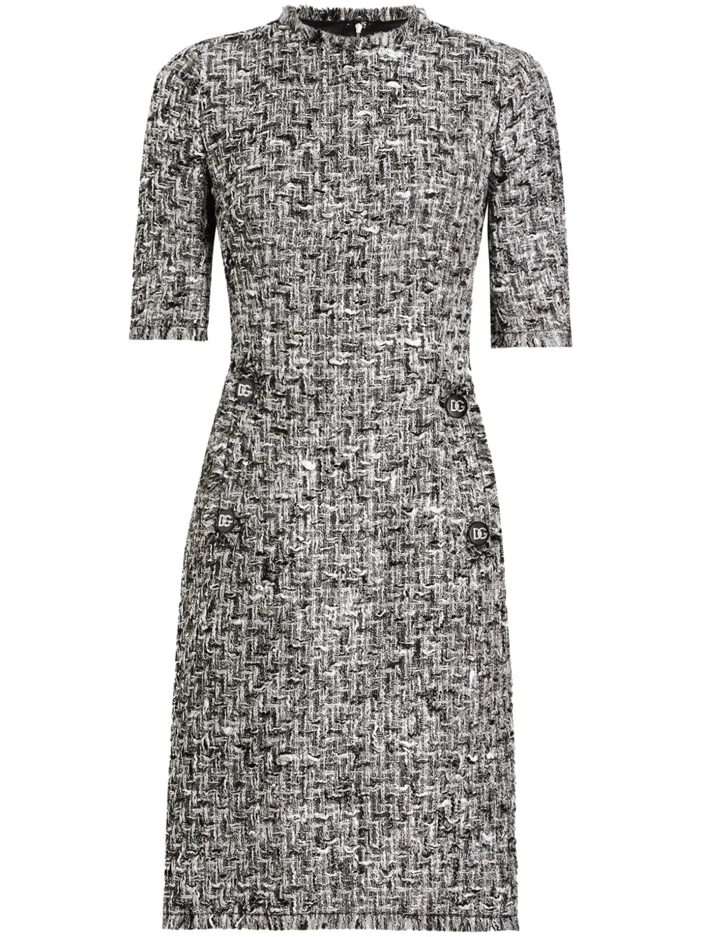 Dolce Gabbana Tweed Midi Dress — Black — Size XL — Front View
