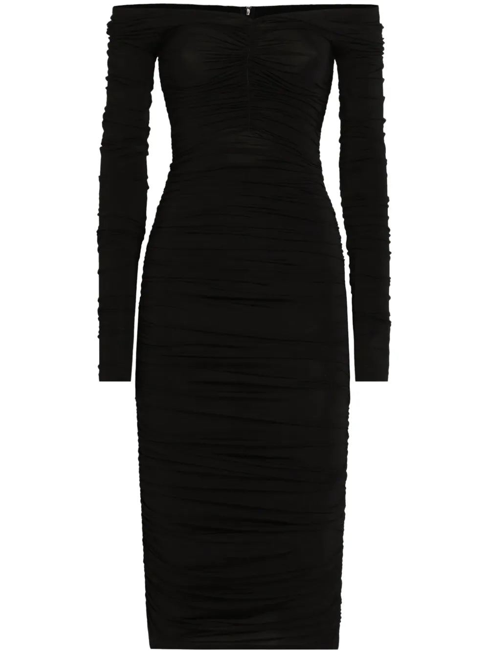 Dolce Gabbana Ruched Midi Dress — Black — Size XS — Front View