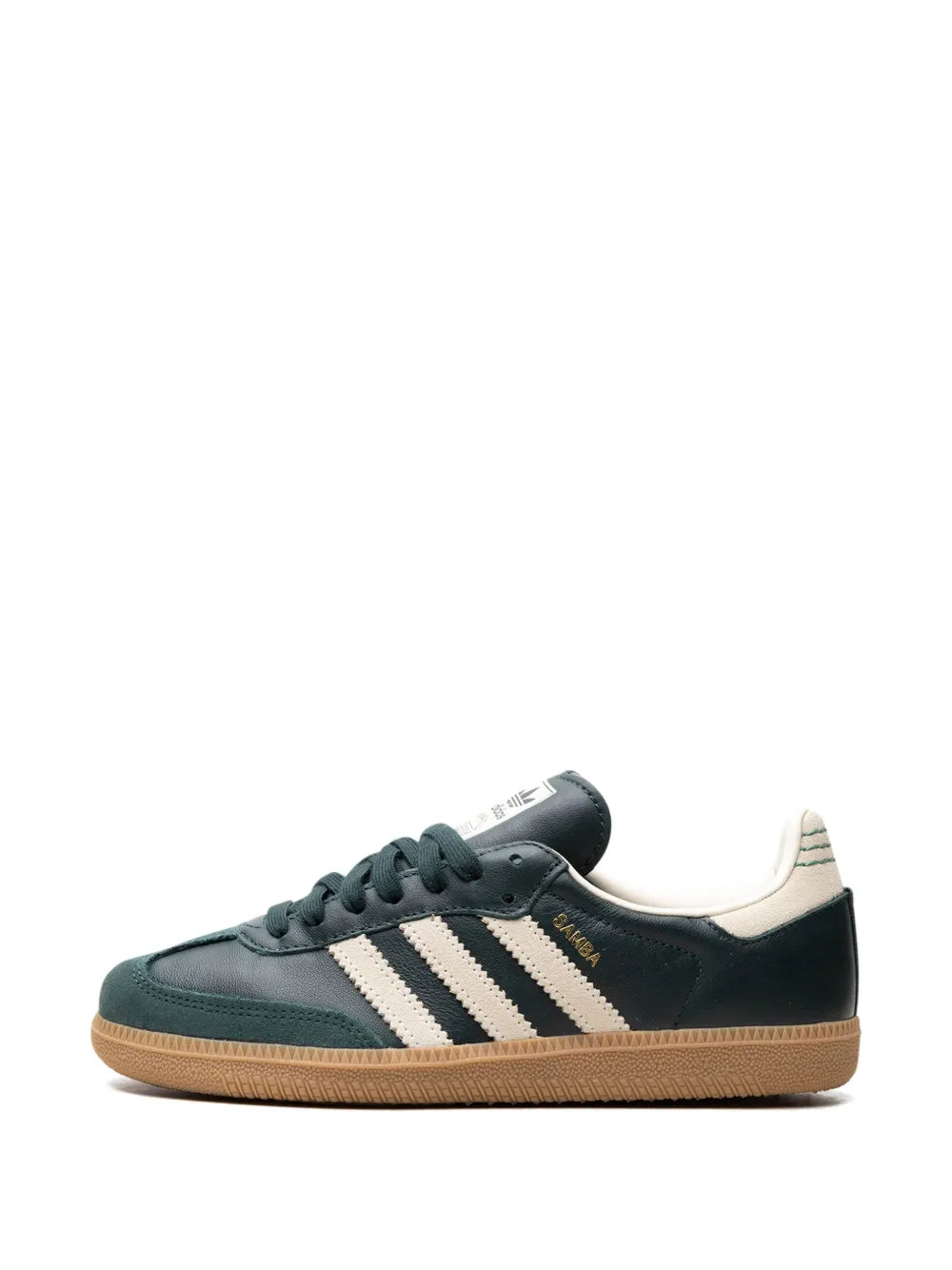 adidas Samba Shadow Green Cream White Gold Metallic Sneakers — Dark Green/White — Size US M 8.5 - US W 10 — Detail View