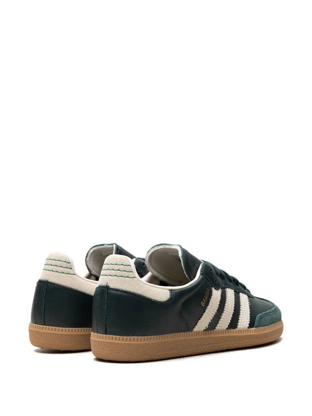 adidas Samba Shadow Green Cream White Gold Metallic Sneakers — Dark Green/White — Size US M 8.5 - US W 10 — Back View