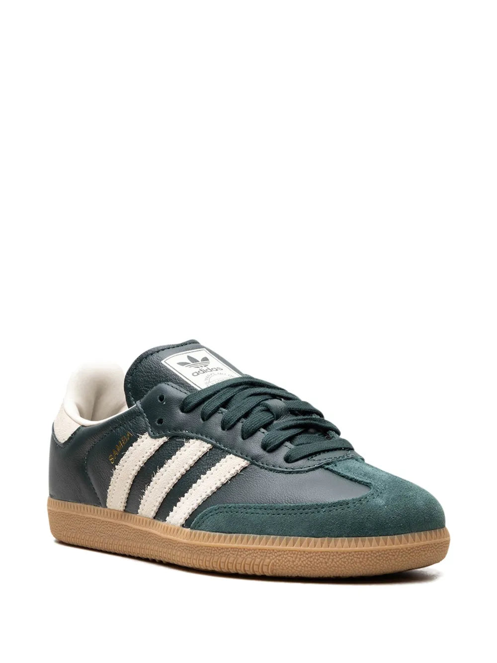 adidas Samba Shadow Green Cream White Gold Metallic Sneakers — Dark Green/White — Size US M 8.5 - US W 10 — Side View