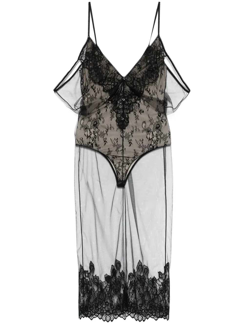 The Attico Tulle Overlay Midi Dress — Black — Size XS — Front View
