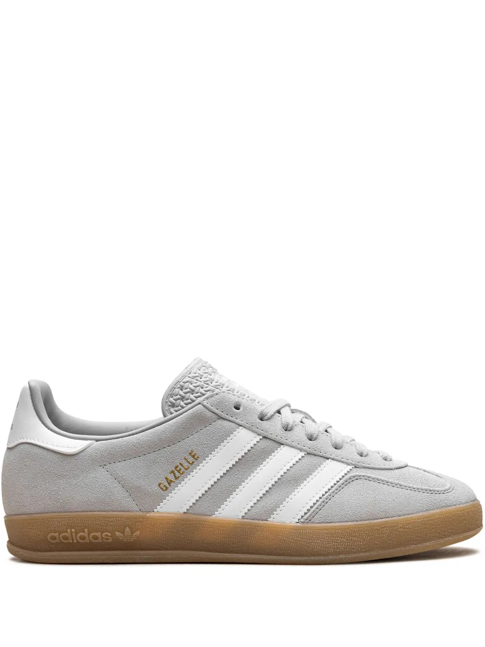 adidas Gazelle Indoor Grey Two/Cloud White/Gold Metallic Sneakers — Grey — Size US M 3.5 - US W 5 — Front View