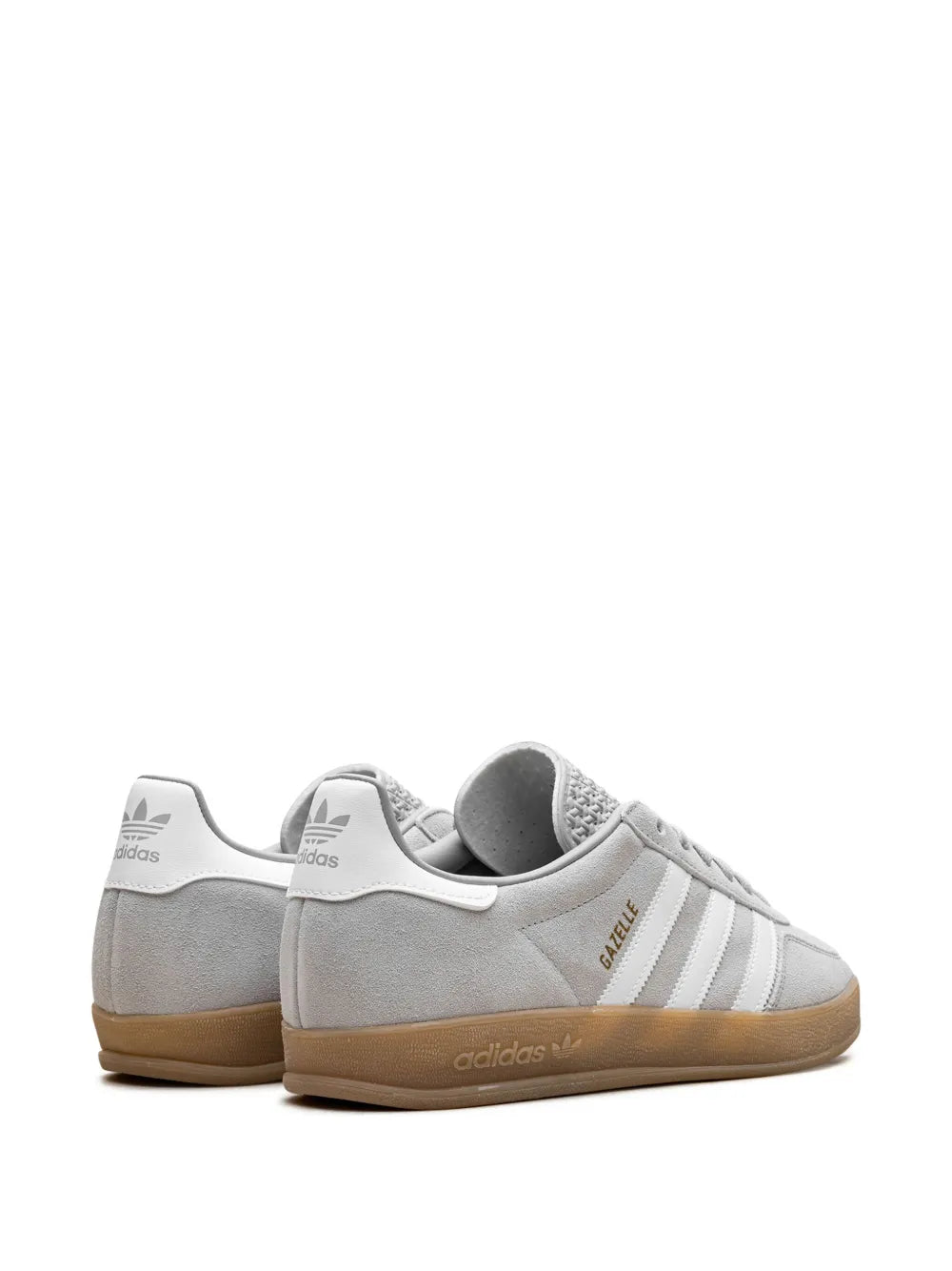 adidas Gazelle Indoor Grey Two/Cloud White/Gold Metallic Sneakers — Grey — Size US M 3.5 - US W 5 — Back View