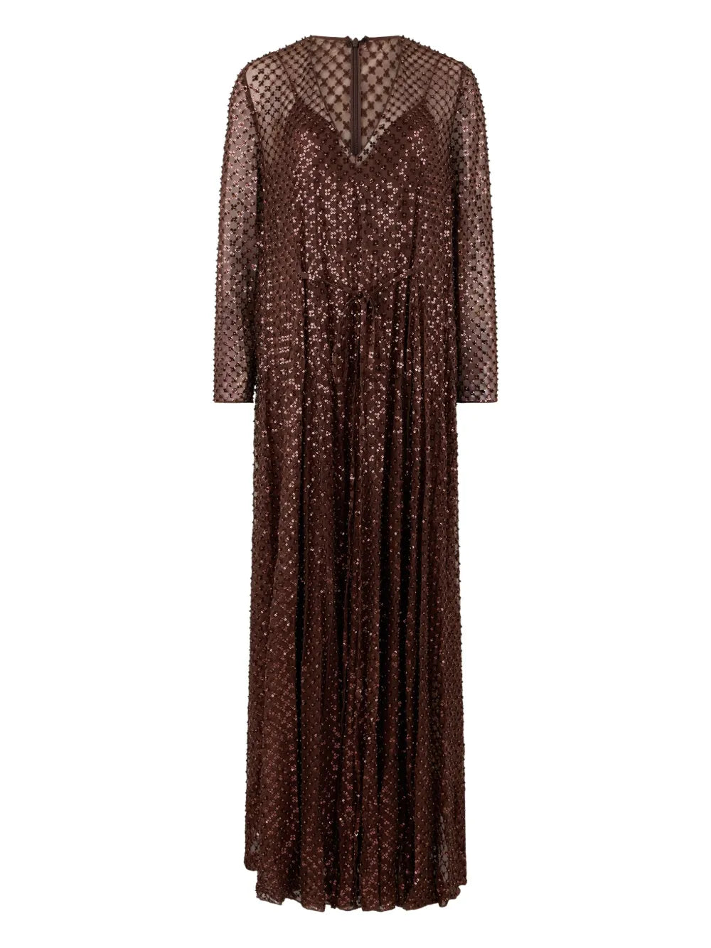 Valentino Garavani Sequin Embellished Maxi Dress — Brown — Size XL — Front View