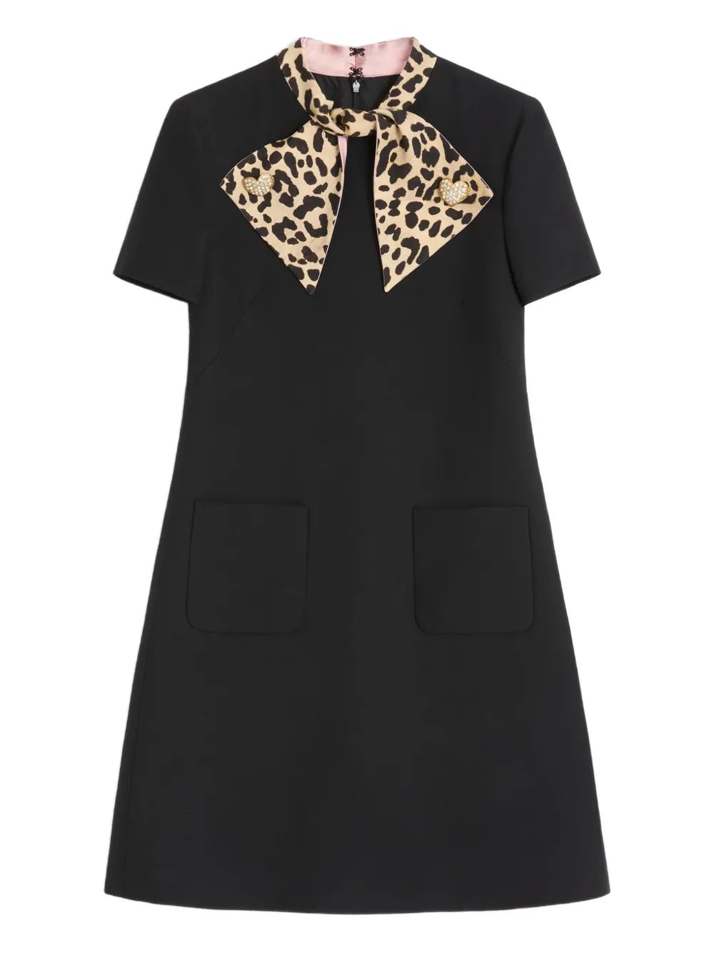 Valentino Garavani Leopard Bow Mini Dress — Black — Size XS — Front View