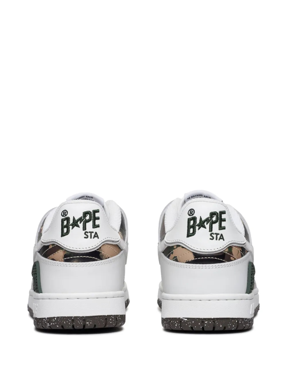 A Bathing Ape?Sk8 Sta #2 Camouflage-Panel Sneakers — White — Size US M 3.5 - US W 5 — Back View