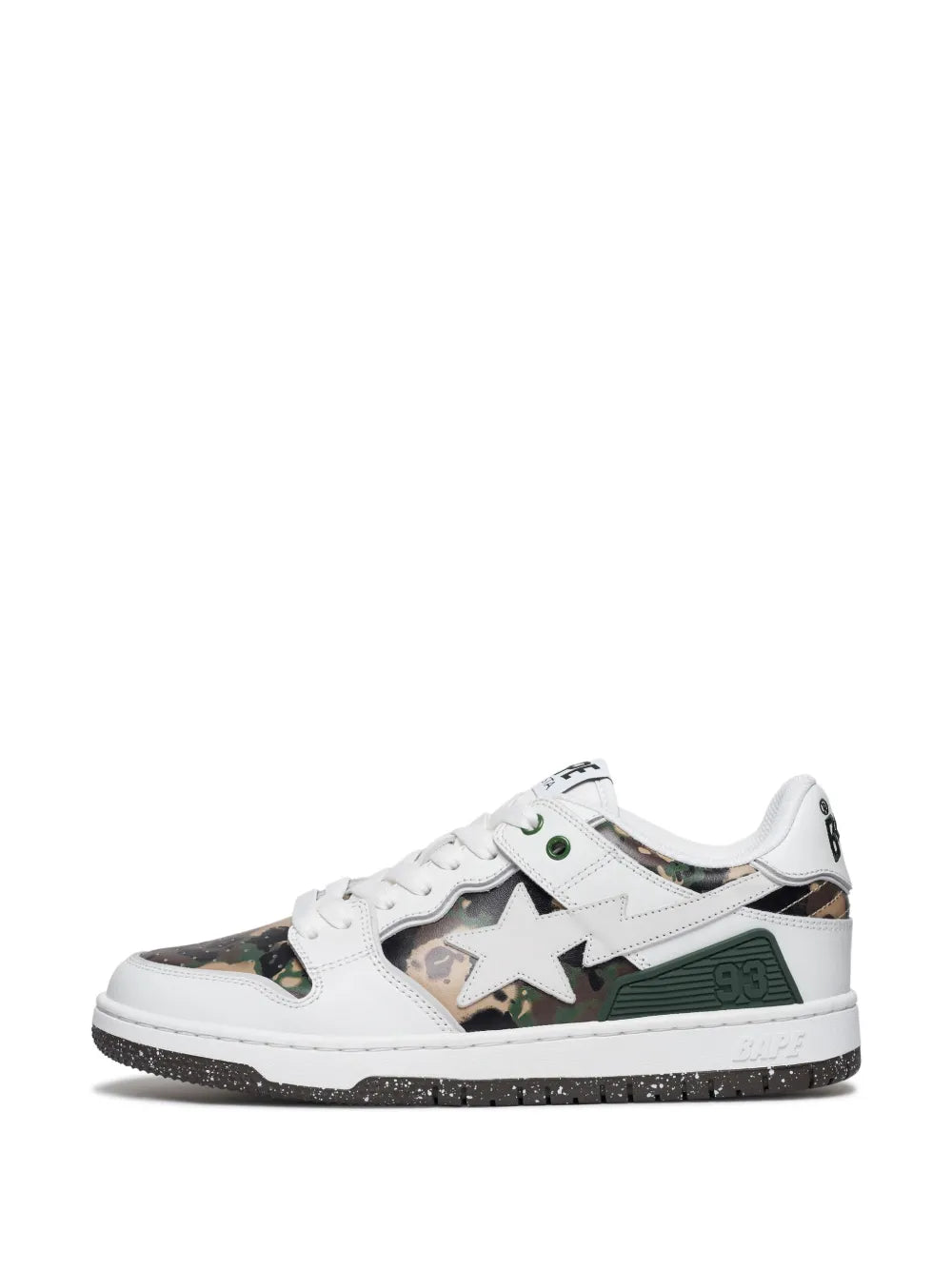 A Bathing Ape?Sk8 Sta #2 Camouflage-Panel Sneakers — White — Size US M 3.5 - US W 5 — Side View