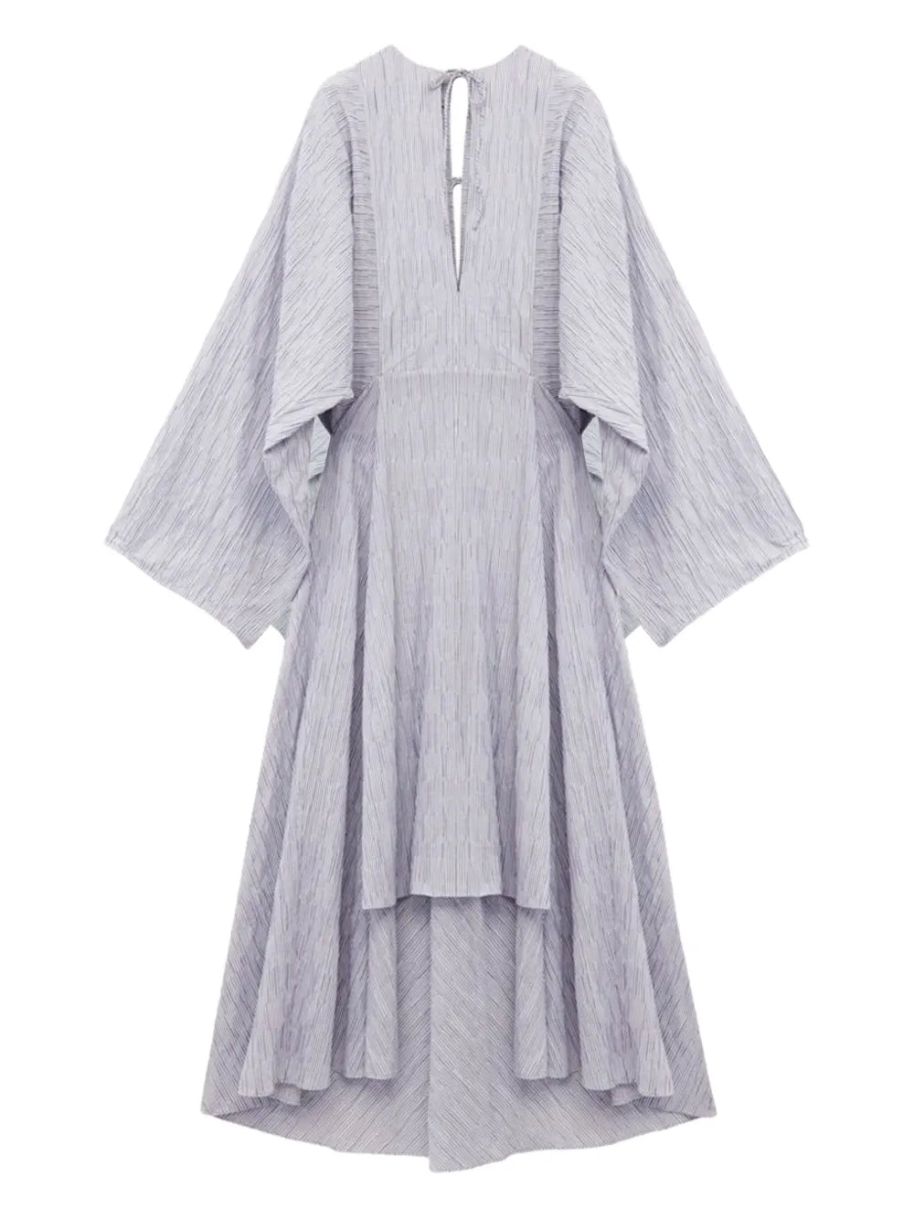 Loewe Pleated Tie Neck Midi Dress — Blue/ Red — Size XS — Front View