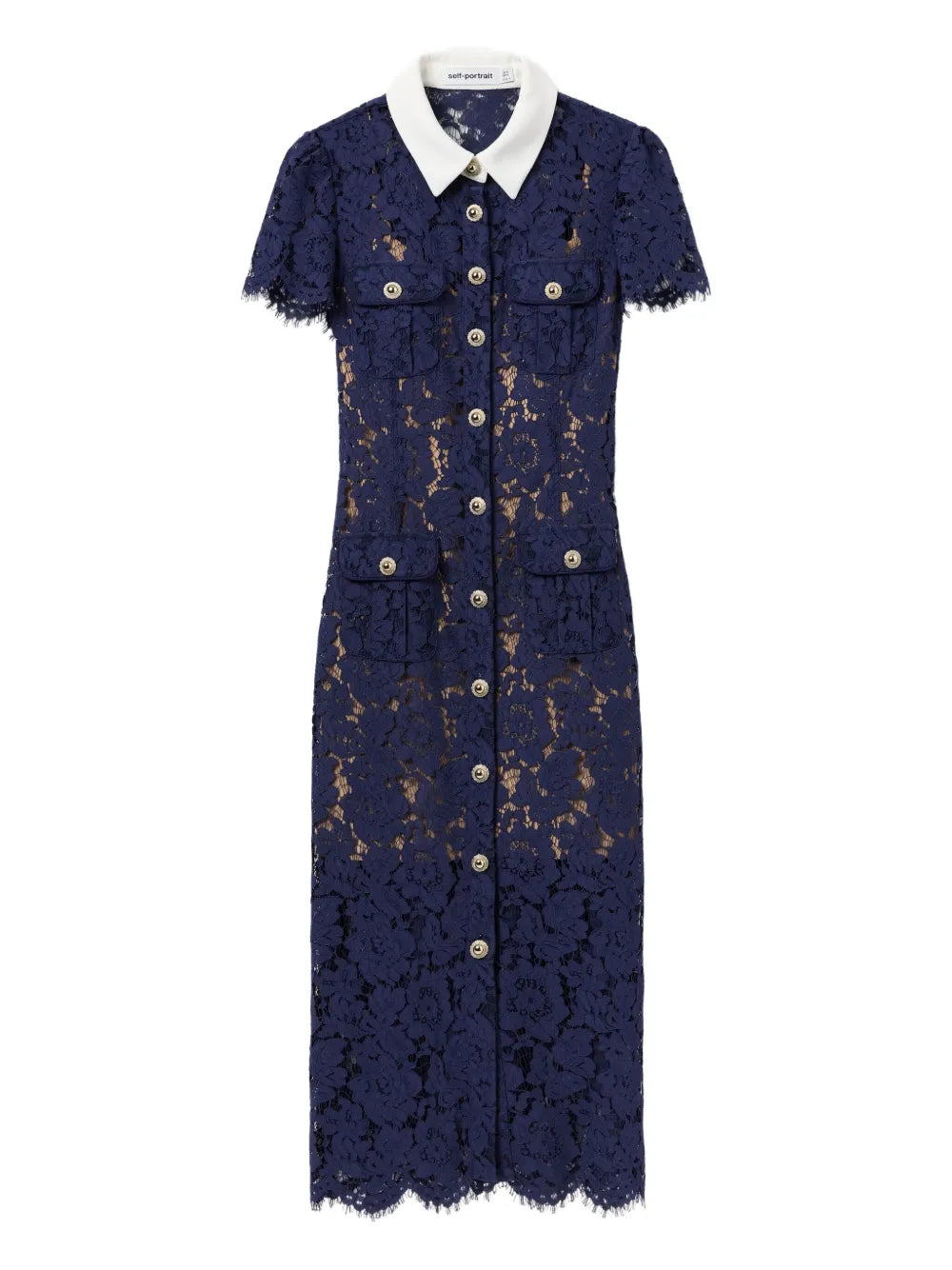 Self Portrait Embroidered Lace Dress — Blue/ Navy/ Red — Size XS — Front View