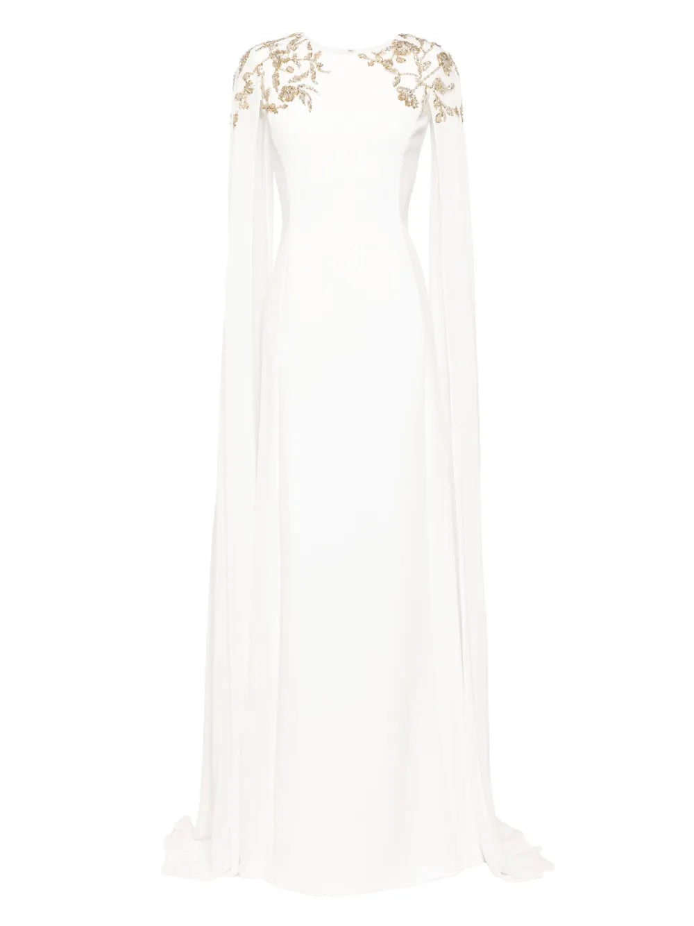 Saiid Kobeisy Embellished Crepe Kaftan Dress — White/ Tan/ Red — Size XS — Front View