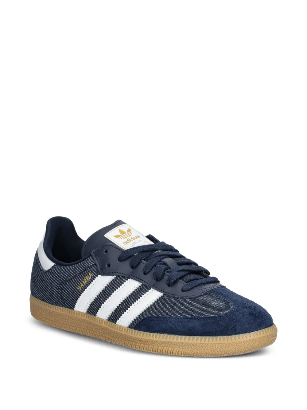 adidas Samba Three-Stripe Sneakers — Navy Blue — Size US M 9 - US W 10.5 — Side View