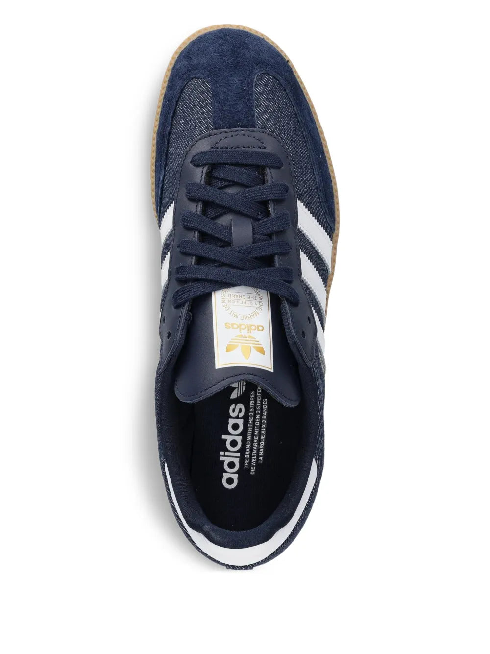 adidas Samba Three-Stripe Sneakers — Navy Blue — Size US M 9 - US W 10.5 — Back View