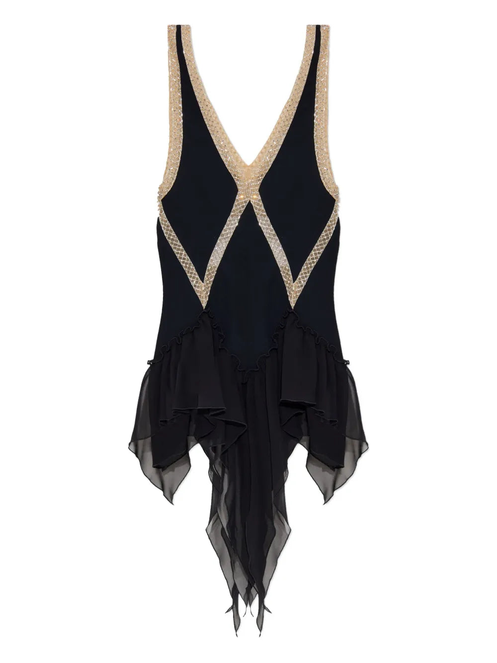 The Attico Embellished Ruffled Mini Dress — Black — Size S — Front View