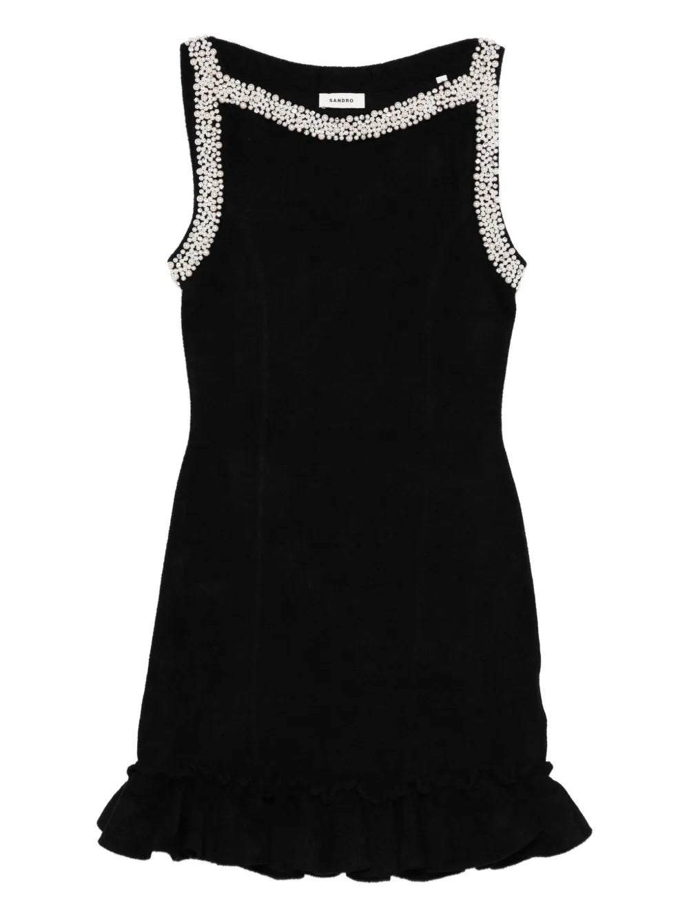 Sandro Faux Pearl Embellished Mini Dress — Black — Size M — Front View
