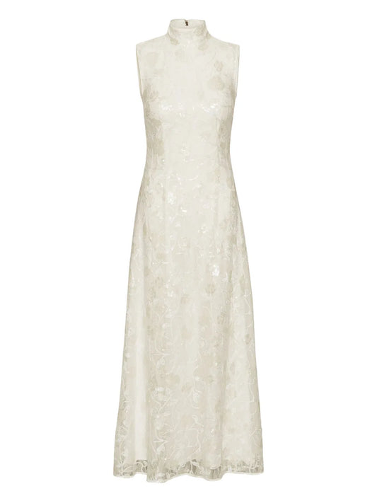 Rotate Birger Christensen Sequin Lace Maxi Dress — White — Size XS — Front View