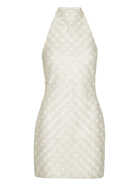 Rotate Birger Christensen Sequinned Halterneck Dress — White — Size XS — Front View