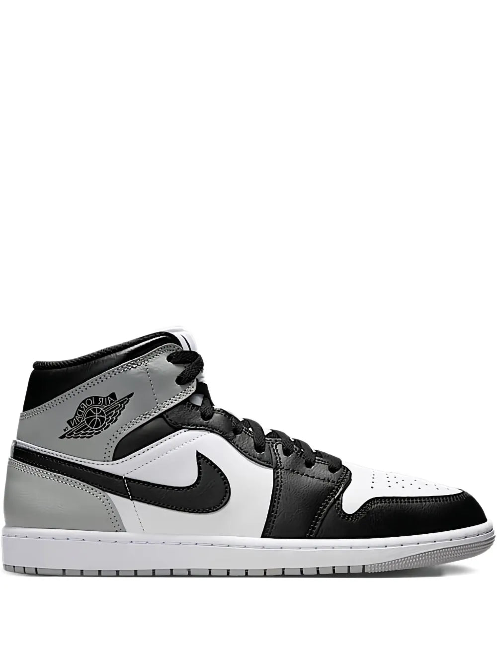 Air Jordan 1 Mid Barons - White/Light Smoke Grey/Black Sneakers — White/Black/Grey — Size US M 9.5 - US W 11 — Front View