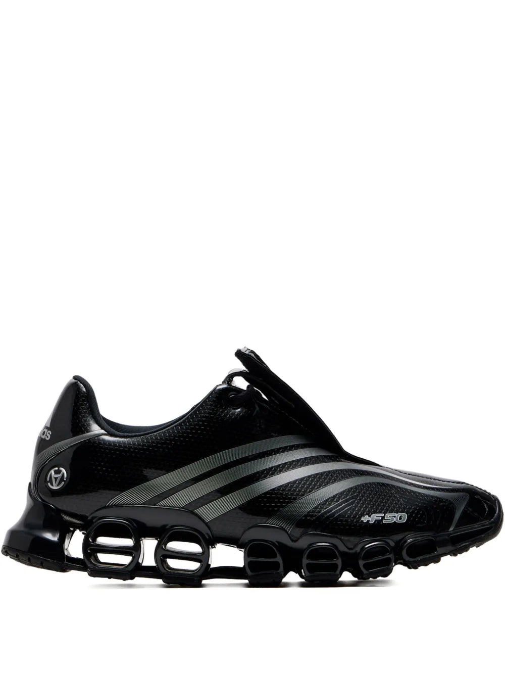 adidas Megaride F50 Stripes-Detail Sneakers — Black — Size US M 10 - US W 11.5 — Front View