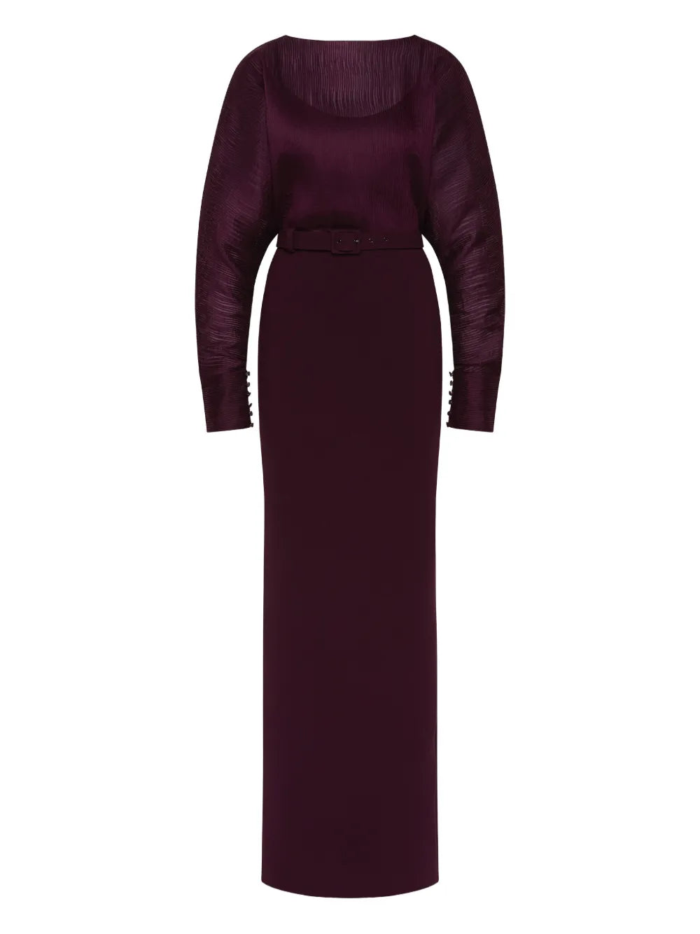Rebecca Vallance Syrah Pleated Belted Gown — Black — Size XS — Front View