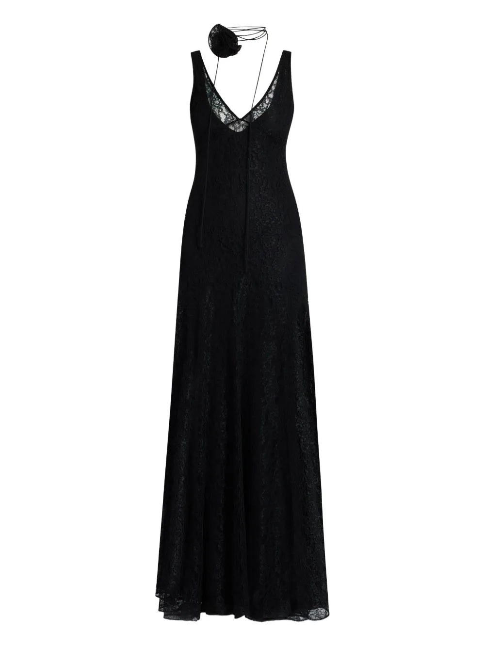 De La Vali Lace Overlay V Neck Dress — Black — Size XS — Front View