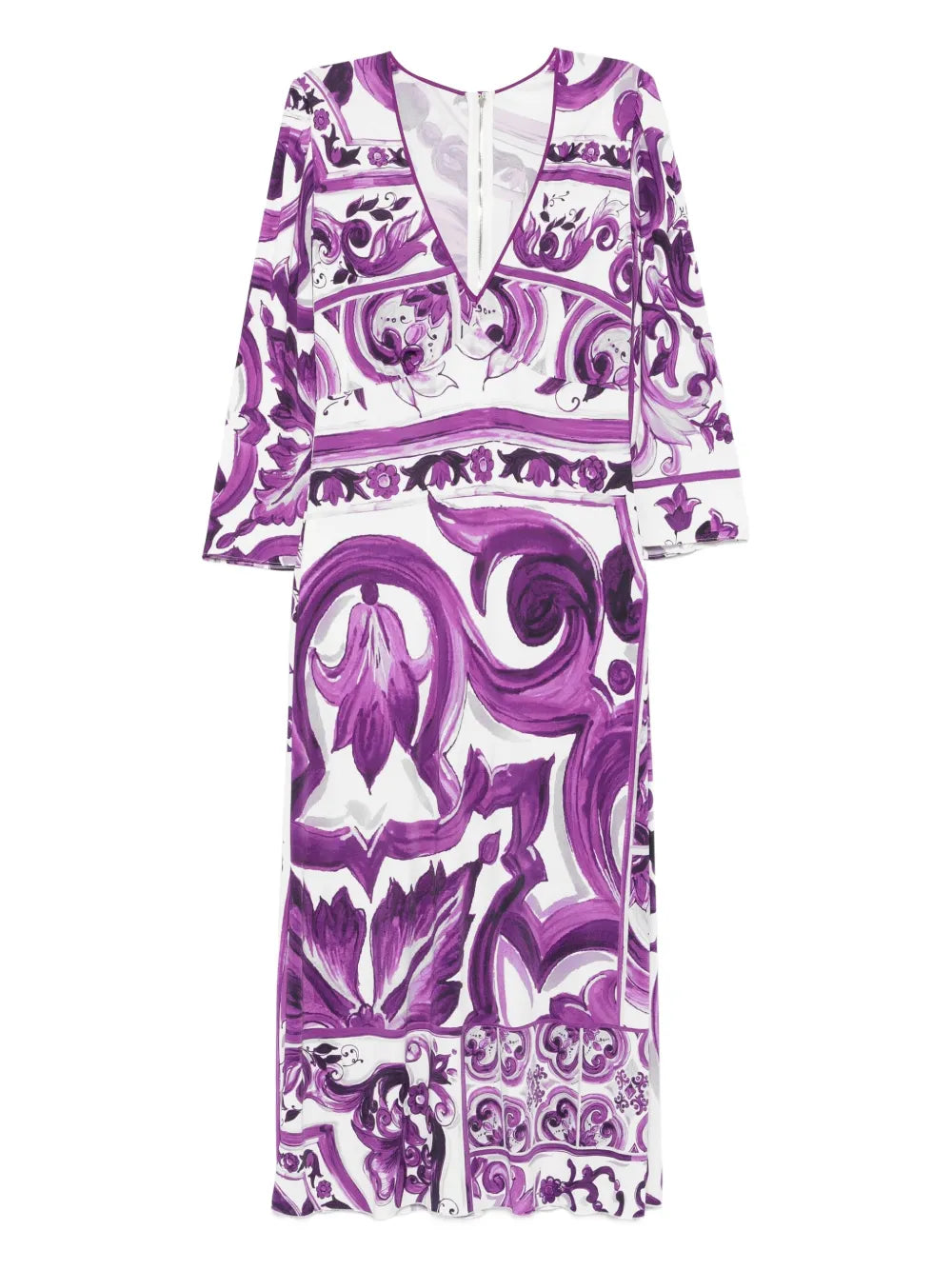 Dolce Gabbana Maiolica Print Dress — Purple — Size XS — Front View