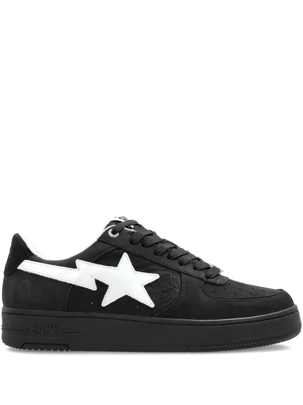 A Bathing Ape?Sk8 Sta 3 Star-Embellished Leather Sneakers — Black — Size US M 3.5 - US W 5 — Front View
