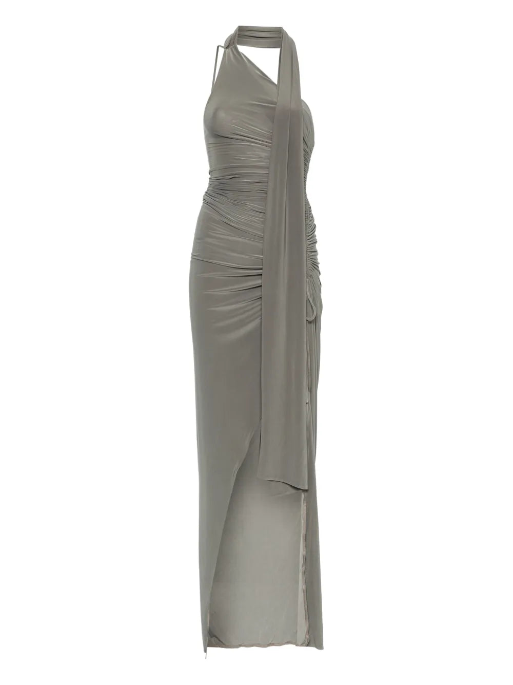 Atu Body Couture One Shoulder Side Split Midi Dress — Grey — Size XS — Front View