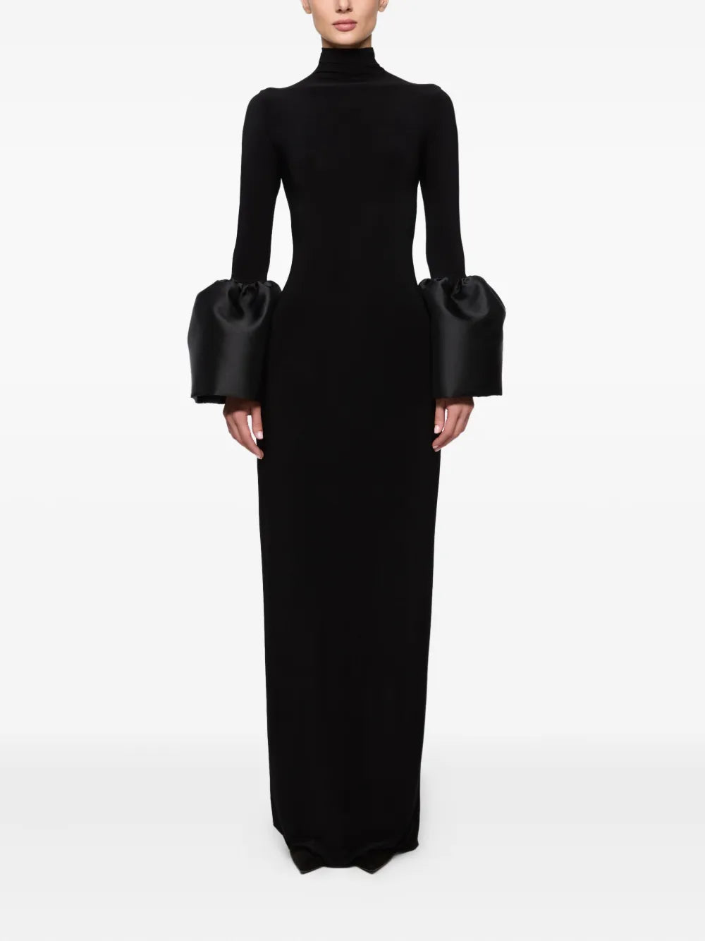 Atu Body Couture Mock Neck Bell Sleeve Midi Dress — Black — Size XS — Front View