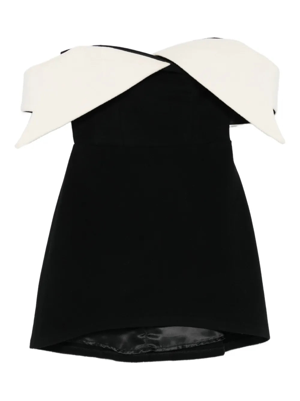 Vestiaire Dun Oiseau Libre Off Shoulder Collared Mini Dress — Black/ Red — Size XS — Front View