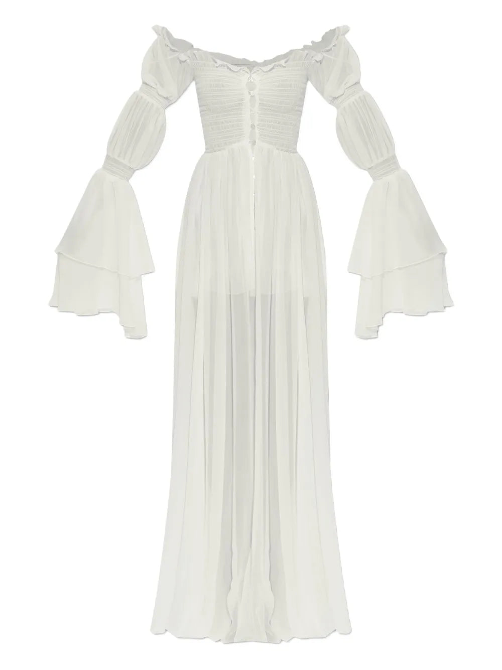 Blumarine Buttoned Silk Chiffon Dress — White/ Red — Size XS — Front View