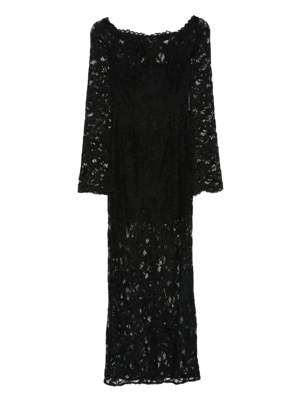 Manuri Lace Embellished Boat Neck Maxi Dress — Black — Size XS — Front View