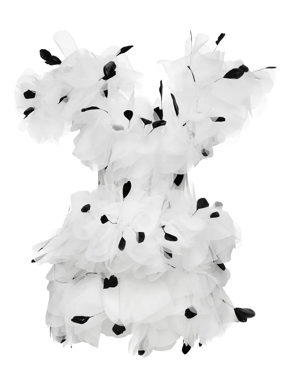 Ana Radu Feather Embellished Ruffled Dress — Black/ White/ Red — Size XS — Front View