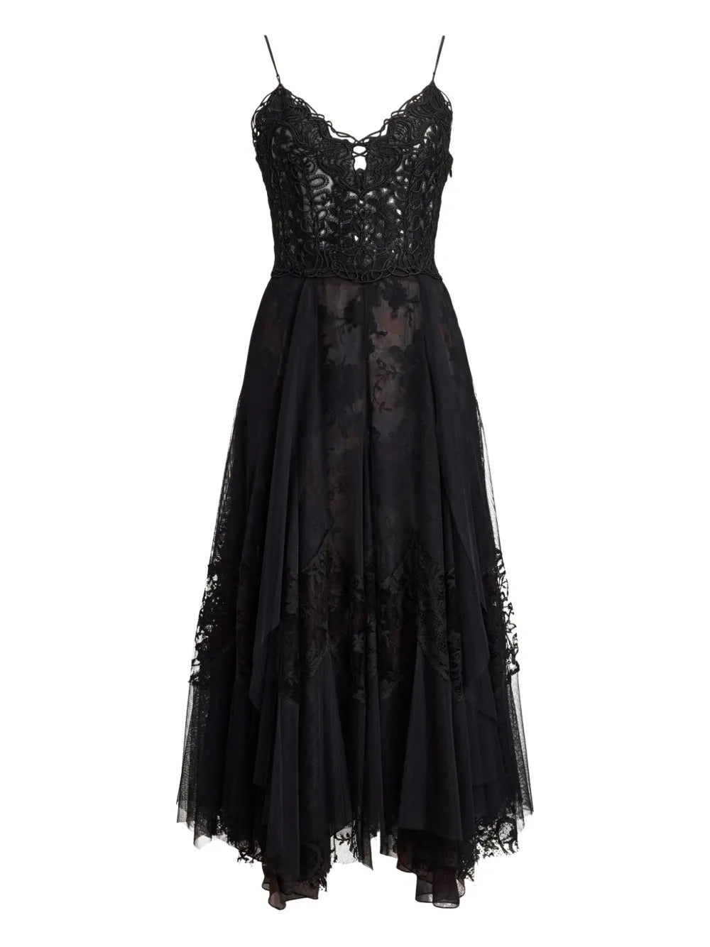 Ralph Lauren Collection Lace Embellished Tiered Maxi Dress — Black/ Red — Size S — Front View