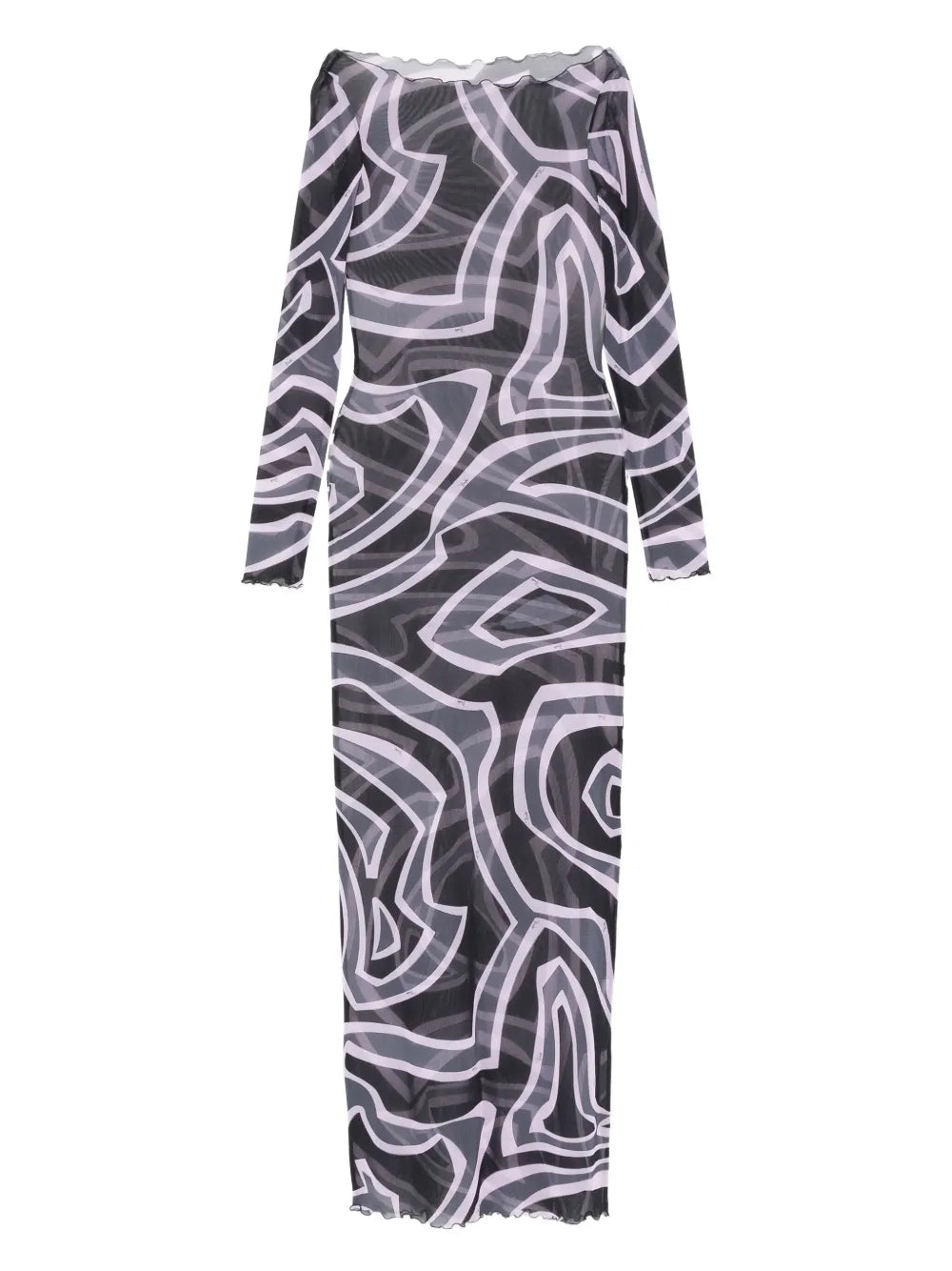 Pucci Abstract Print Long Sleeve Maxi Dress — Black/ Pink — Size XS — Front View