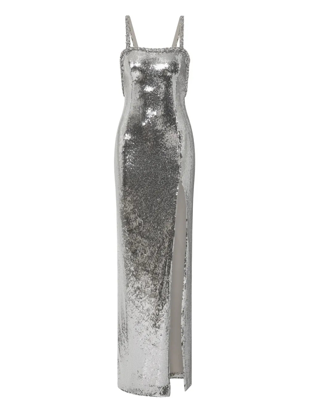 Rebecca Vallance Olympia Gown Sequin Embellished Maxi Dress — Silver — Size XS — Front View