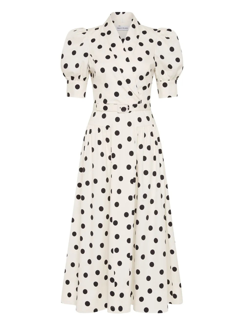 Rebecca Vallance Maisie Puffed Sleeve Belted Midi Dress — White — Size XS — Front View