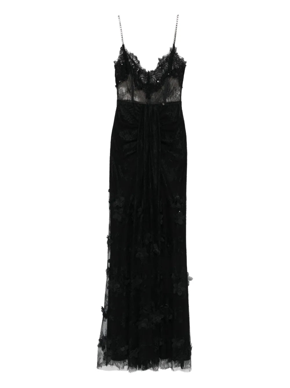Nissa Floral Embellished Lace Maxi Dress — Black — Size XS — Front View