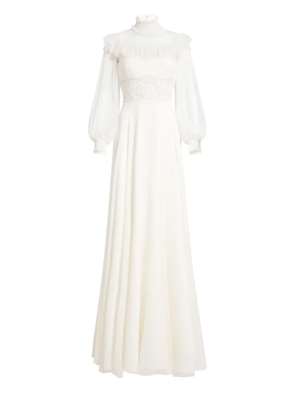 Jenny Packham Arden Ruffled Maxi Dress — White — Size XS — Front View