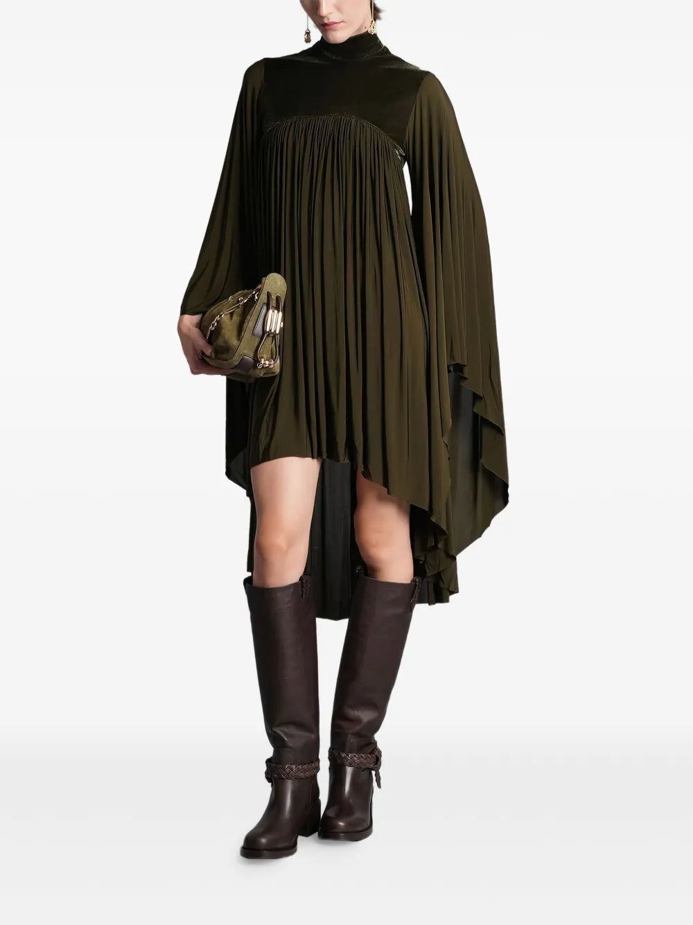 Zimmermann Memento High Neck Pleated Dress — Green — Size XS — Front View