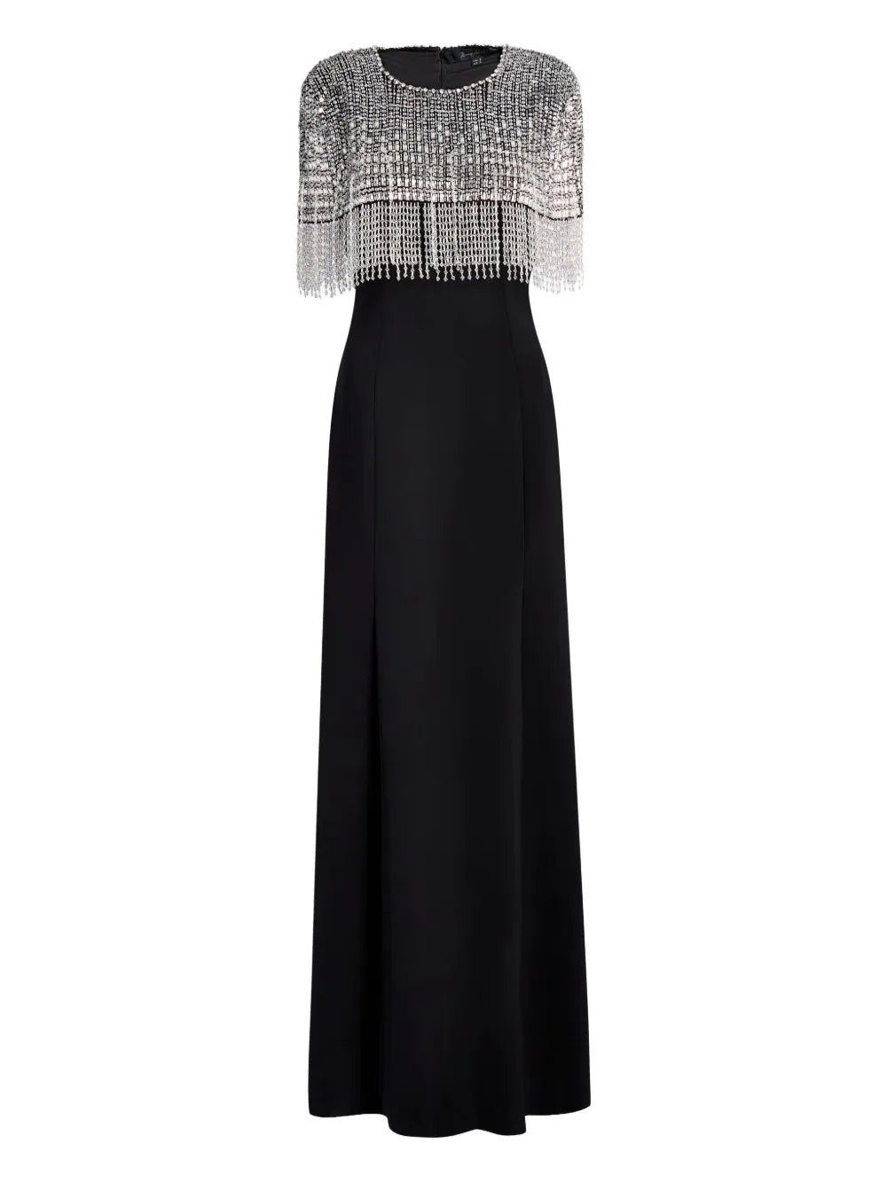 Jenny Packham Sabine Beaded Fringed Maxi Dress — Black — Size M — Front View