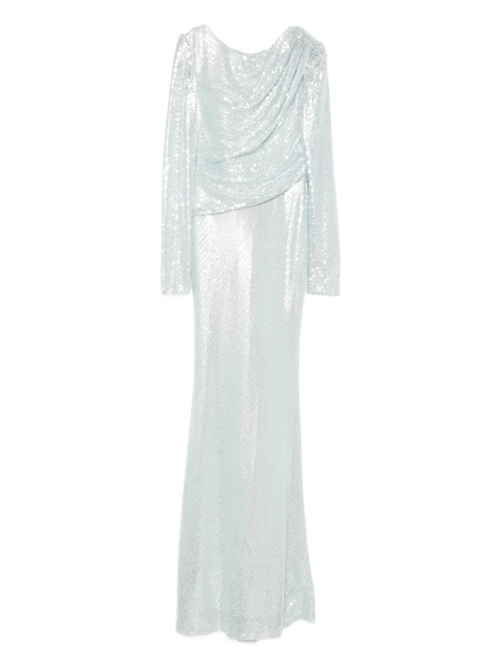 Atu Body Couture Sequin Embellished Drapped Maxi Dress — Blue — Size S — Front View