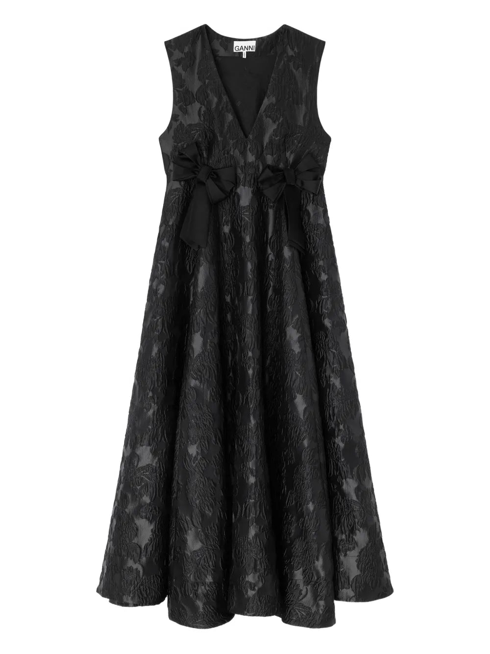 Ganni Floral Bow Midi Dress — Black — Size S — Front View