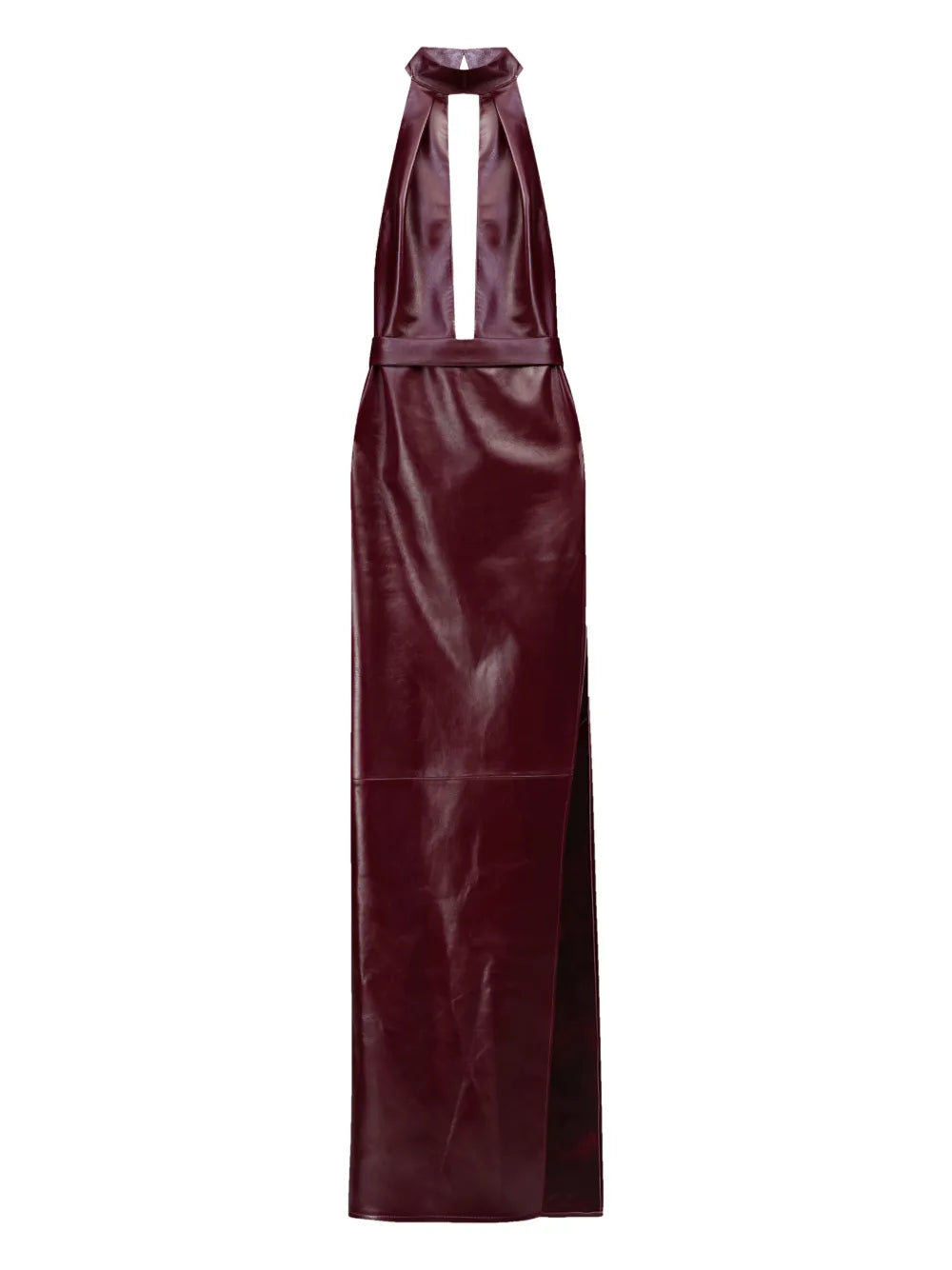 The New Arrivals Ilkyaz Ozel Nessa Halterneck Leather Maxi Dress — Red — Size S — Front View