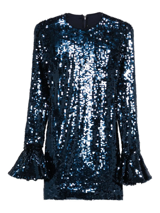 Rotate Birger Christensen Sequin Long Sleeve Mini Dress — Blue — Size S — Front View