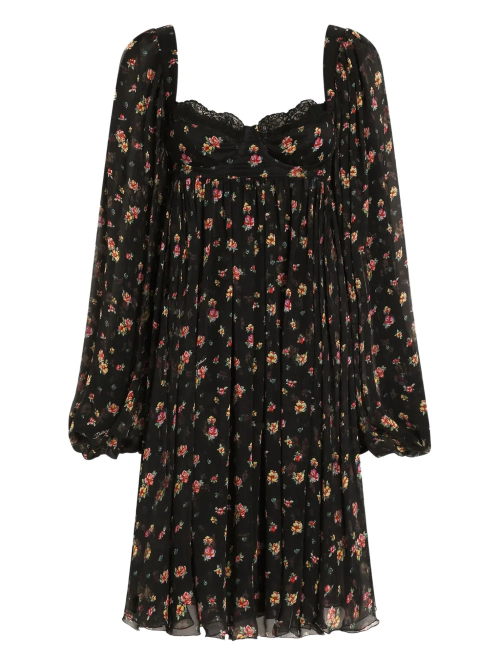Dolce Gabbana Floral Lace Mini Dress — Black — Size XS — Front View