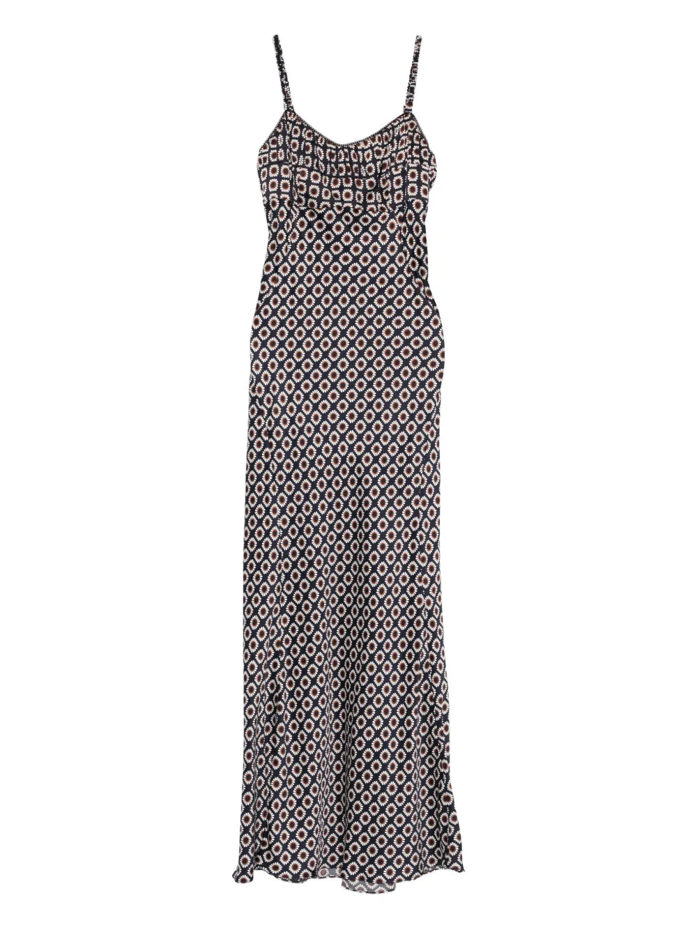 Sandro Printed Lace Up Maxi Dress — Blue — Size XS — Front View